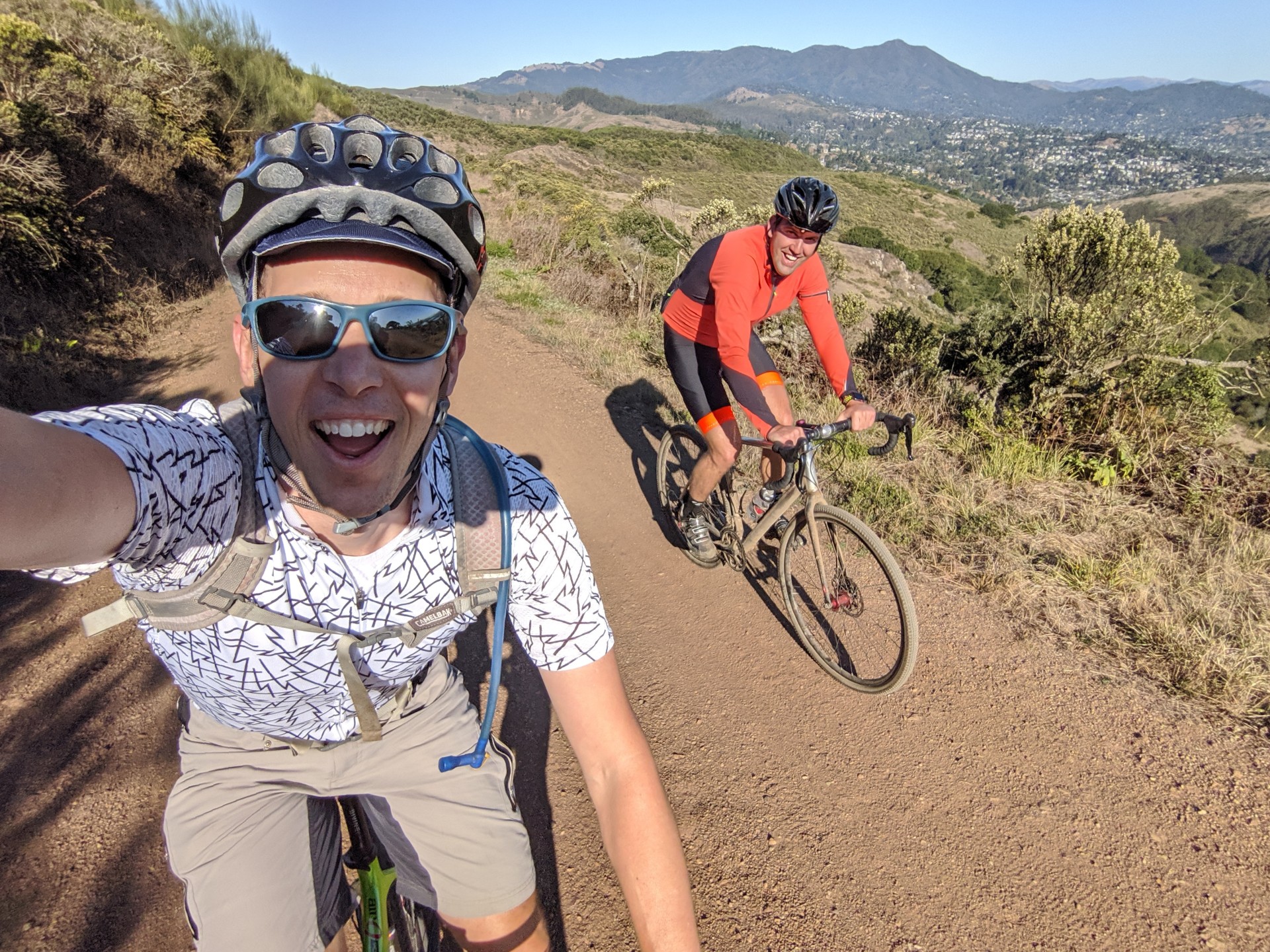 Kieran Culligan mountain biking with Mt Tamalpais in the background